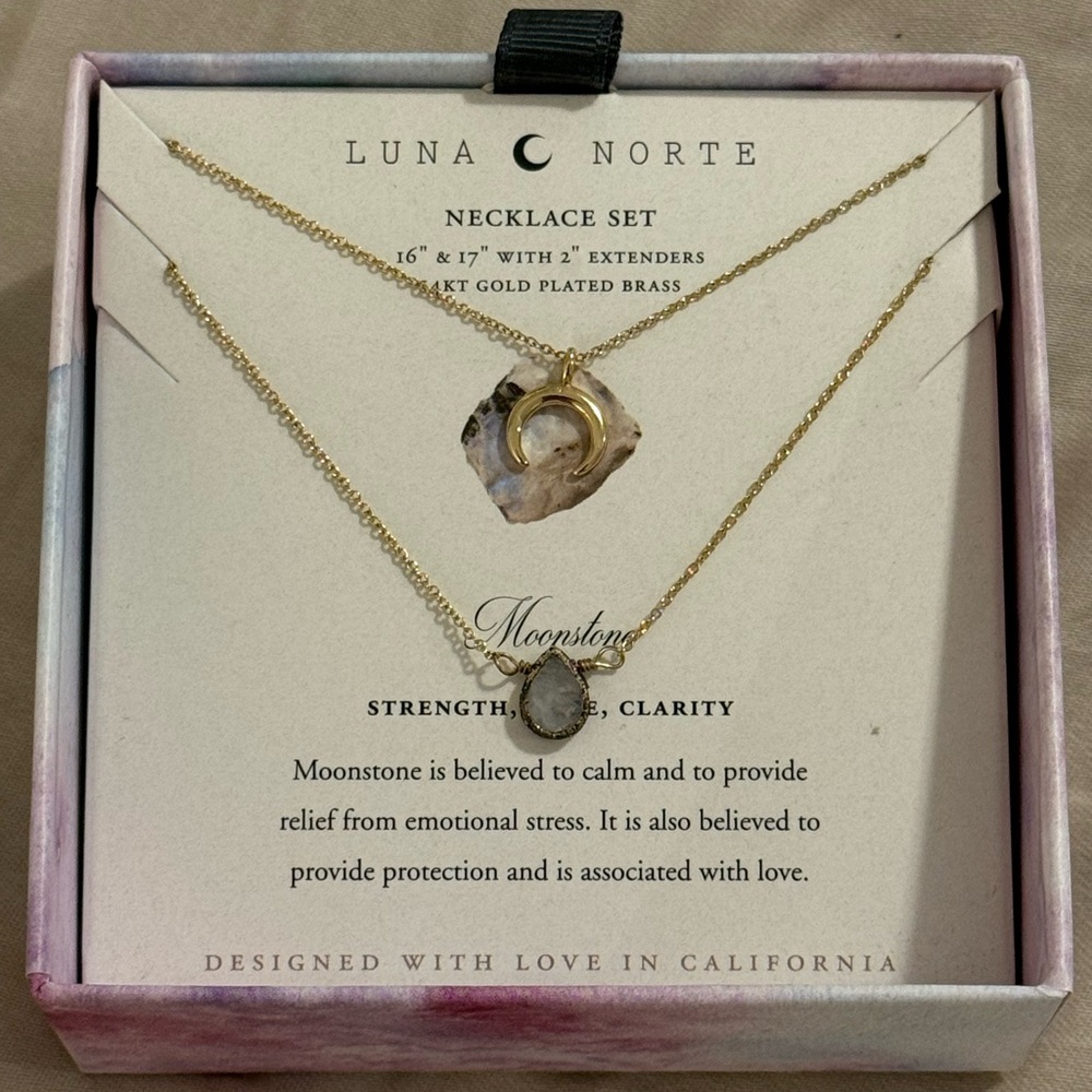 Gold Necklace Set with Moonstone